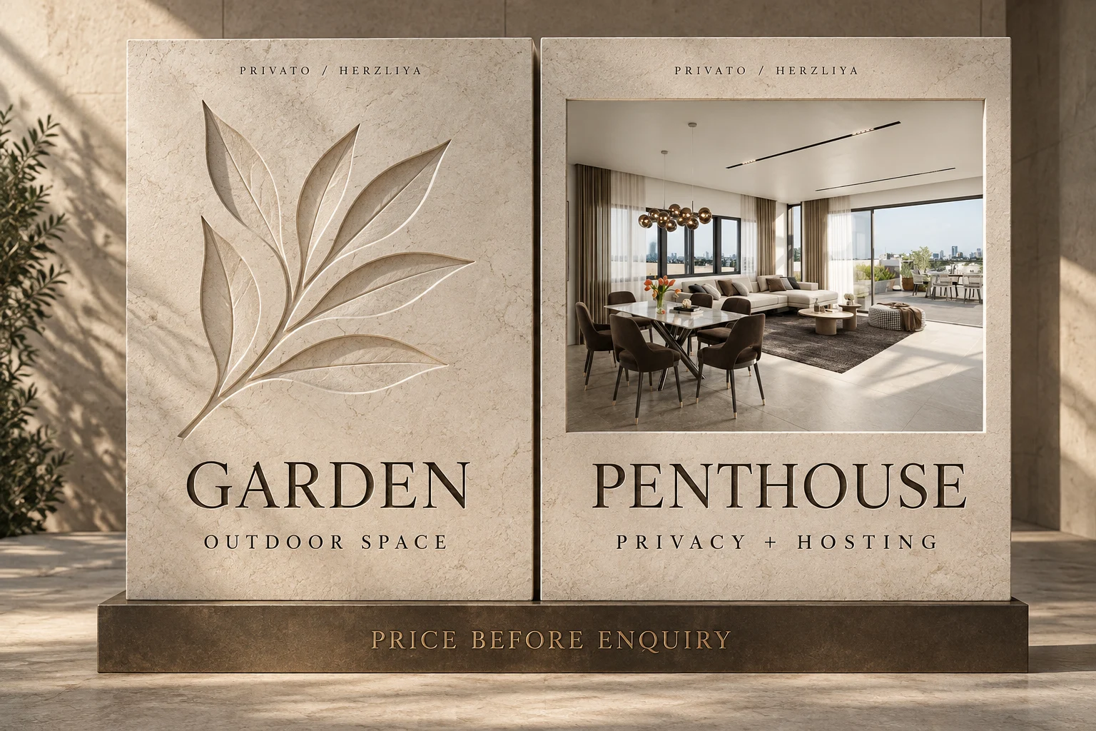 Garden leaf relief beside the actual penthouse rendering
